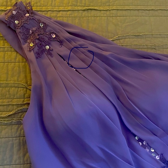 Purple Sheath/Column One Shoulder Floor-Length Chiffon Evening Dress. - Picture 8 of 15